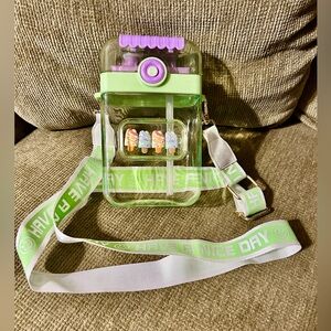 Kids Water Bottle Kawaii Double Sides Adjustable Strap and Stickers